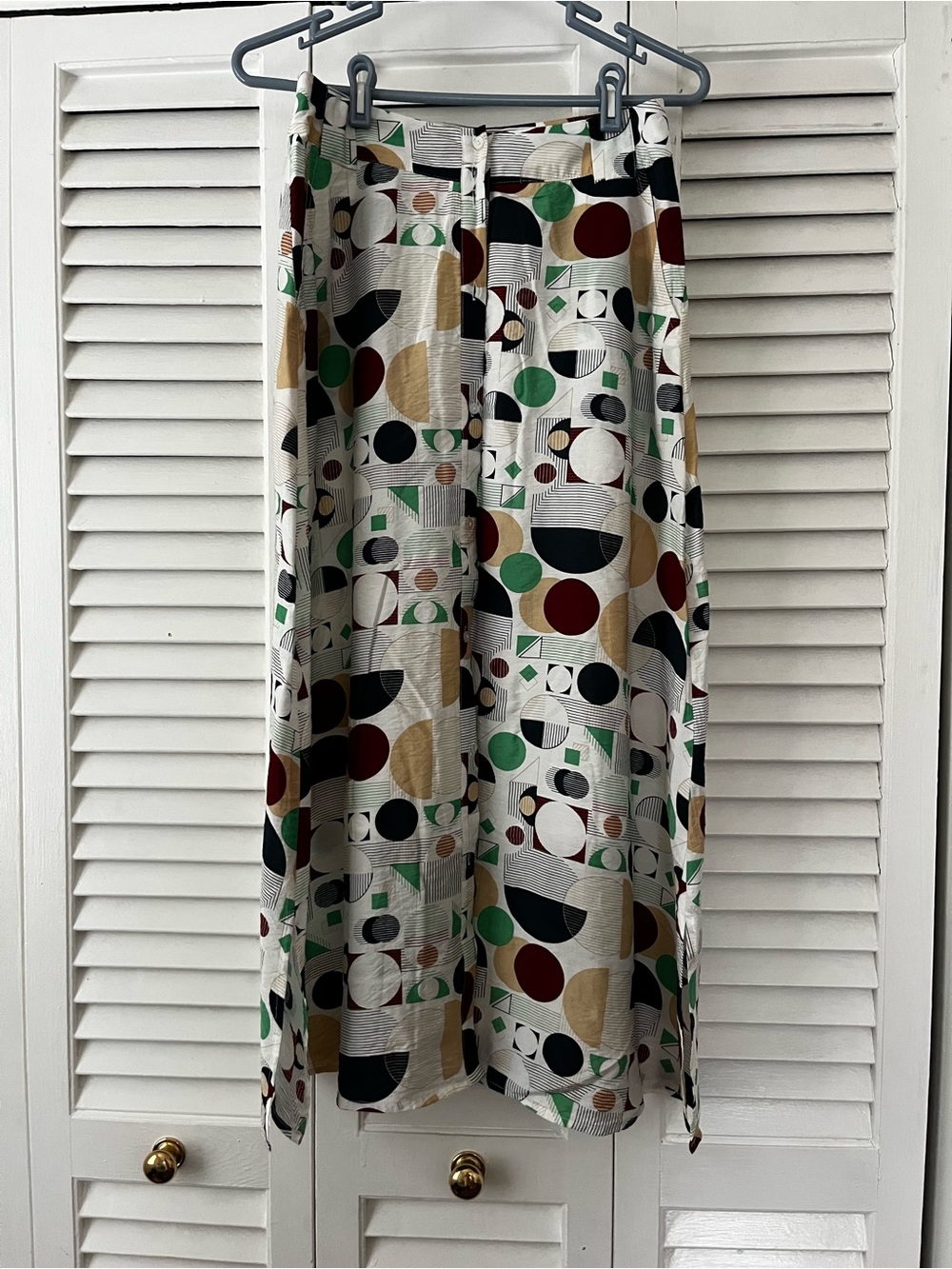 Ichi Geometric Print Midi Skirt - Green, Burgundy, Black, Tan